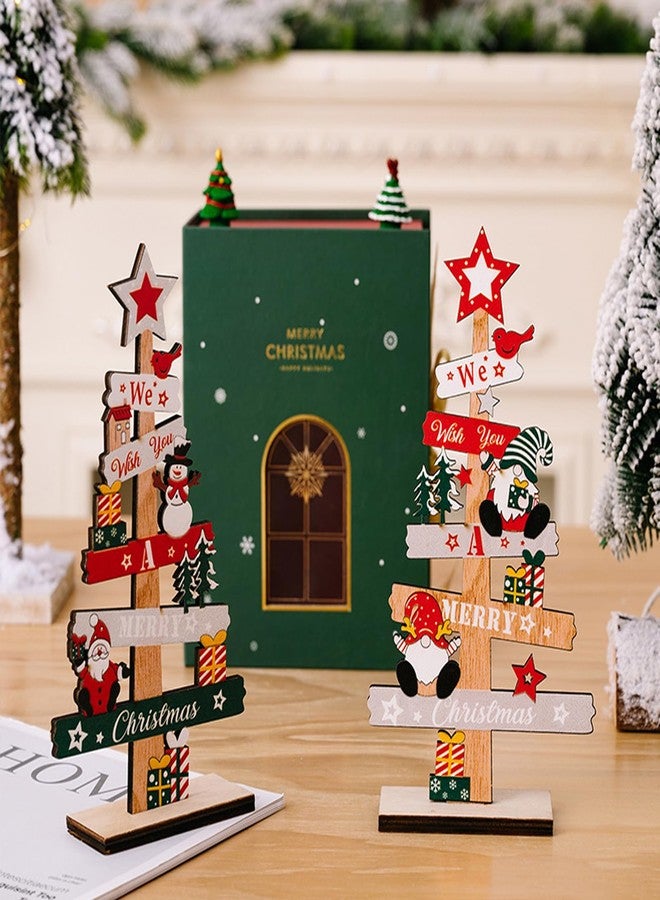 Anikoocory Set of 2 Christmas Tabletop Decorations, Wooden Christmas Gnome, Tree, Snowman for Centerpiece Tiered Tray Xmas Ornaments Home Office Desk Decor - Image 4